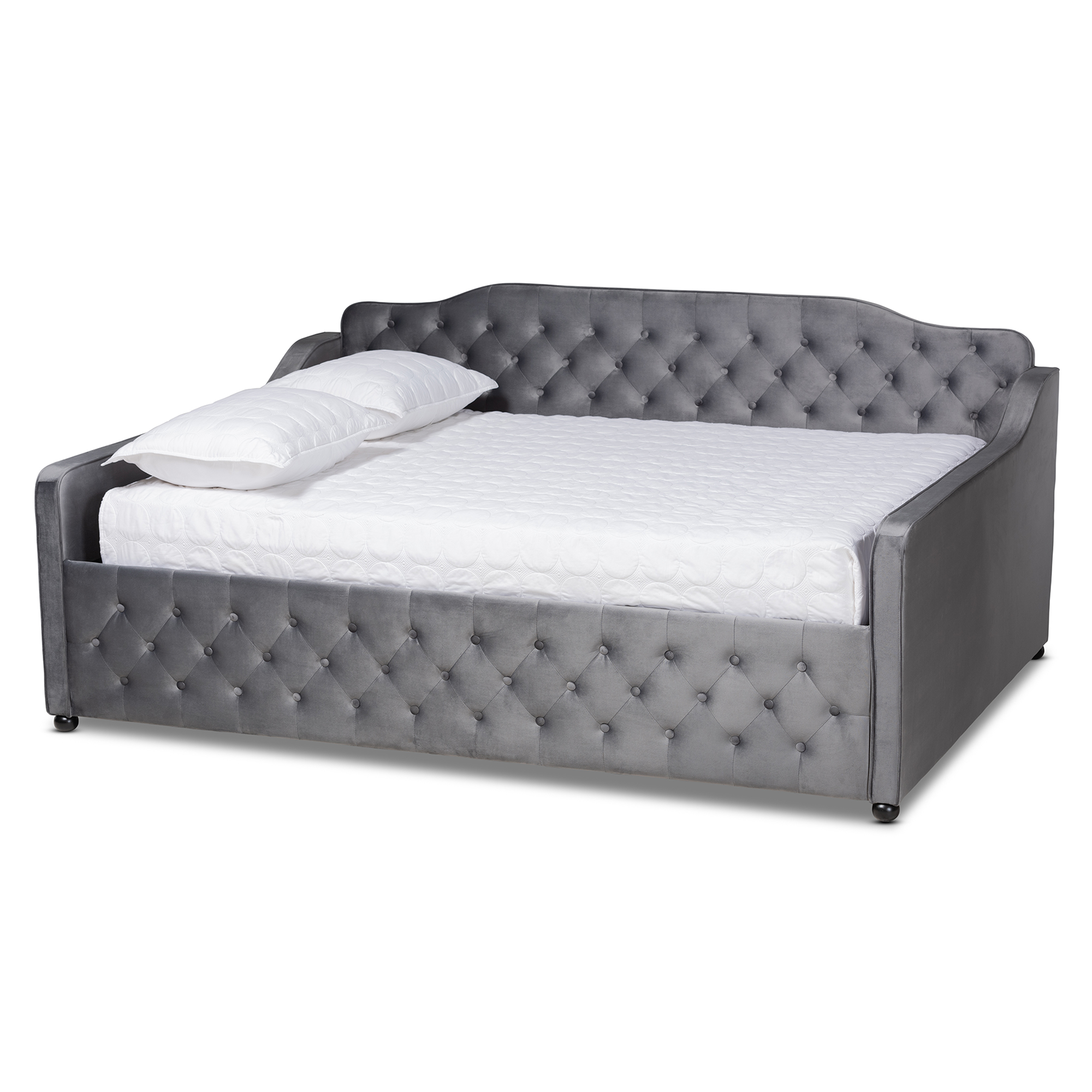 Baxton Studio Freda Transitional and Contemporary Grey Velvet Fabric Upholstered and Button Tufted Queen Size Daybed